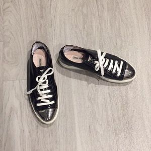 Miu Miu black patent white lace up sneaker 37.5